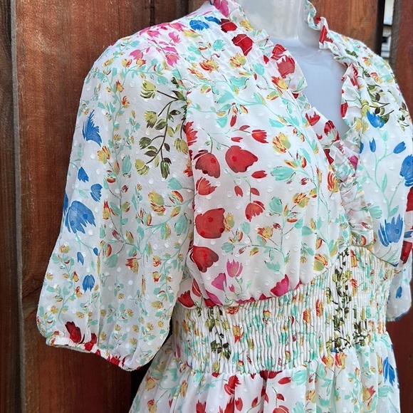 Maison Tara Smocked Floral Clip Dot Chiffon Dress Size 6 - Picture 7 of 14